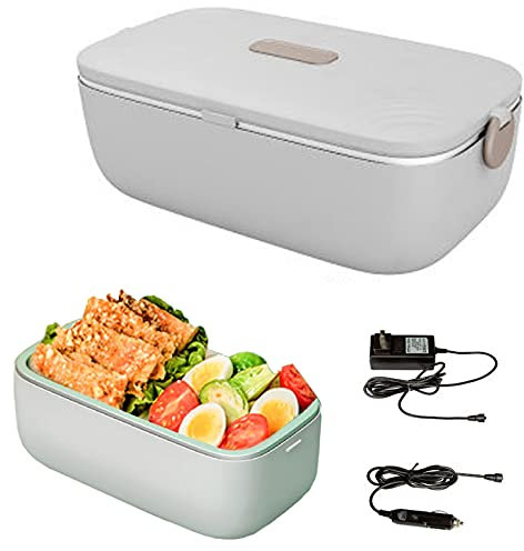 TEmkin Fiambrera Eléctrica 3 En 1, Fiambrera Portátil con Calefacción Calentador De Alimentos para Coche Camión Hogar Fiambrera Eléctrica A Prueba De Fugas Contenedor De Acero Inoxidable 1L,Gris