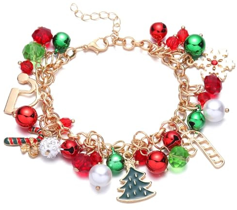 RIXERKOC Bracelet de Noël pour femmes, Accessoires de Noel Colorés avec Flocon de Neige et Arbre de Noel, Bracelet à Breloques en Perles, Cadeaux de Fête de Noël Originaux