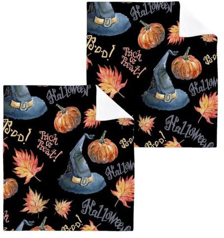 ISAOA Lot de 6 débarbouillettes de bain blanches en coton doux, motif lettre d'Halloween sans couture avec essuie-mains d'Halloween, gants de toilette absorbants, serviettes de bain à séchage rapide