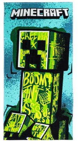 CERDÁ LIFE'S LITTLE MOMENTS Toalla Infantil de Minecraft-Multicolor-70x140cm-Elaborada con 100% Algodón de 320 gsm-Toalla Pequeña-Estampado de Creepe