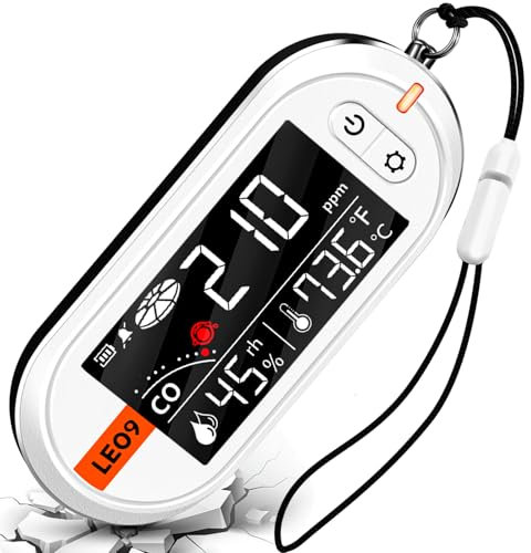 LSENLTY Tragbare CO-Detektoren unterstützen 500 Stunden Standby-Zeit, 3-in-1-CO-Detektor (Temperatur, Luftfeuchtigkeit und CO), Alarmfunktion und Lanyard-Design für Camping, Reisen, Autos, Wohnmobile