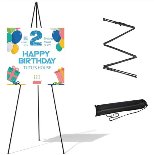 169cm Chevalet de Présentation, Pliable Trépied Chevalet en Métal Portable Chevalet avec Sac de Transport pour Panneau Mariage Affiche D'artiste (Noir)