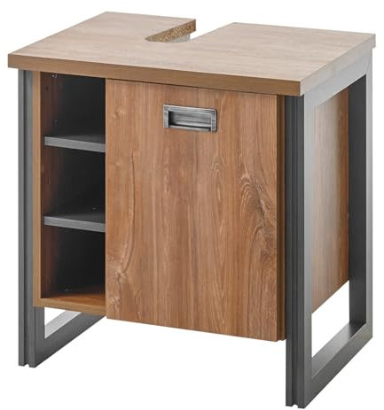 Badezimmer Waschbeckenunterschrank in Eiche Stirling und grau Matera Badmöbel Unterschrank Waschtisch Industrial Design 61 x 62 cm Auburn (Waschbeckenunterschrank 1)
