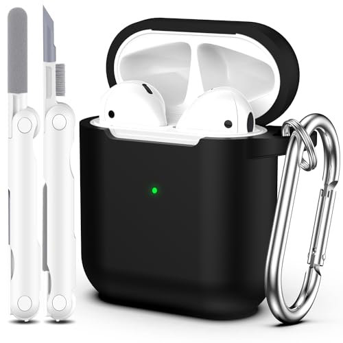 MHYALUDO Kompatibel mit Airpods-Hülle mit Reinigungsset und Schlüsselanhänger, Kompatibel mit Airpods 2 Generation 2019, 1 Gen 2016, weicher Schutz, Kompatibel mit Apple AirPods-Hülle, Schwarz