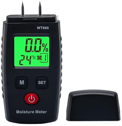 Misuratore di umidità, misuratore di umidità in legno con 7 modalità, display LCD con retroilluminazione, rivelatore di muffa e materiale da costruzione, rilevatore di legno e materiali da costruzione