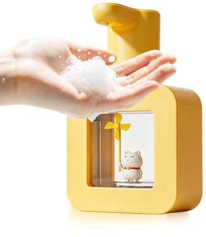 Automatic Sensor Soap Dispenser, 400ml USB Cute Automatic Foaming Soap Dispenser, Kids Touchless Hand Soap Dispenser, Cartoon Pet Foam Soap Dispenser Wall Mounted for Bathroom Countertop(Yellow)