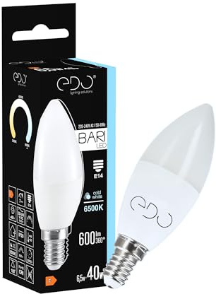 EDO, BARI LED-Glühbirne 6,5W CW, Kerze, E14, 6500K, 600lm, 220-240V, nicht dimmbar, led e14 6500K, sparlampen, led lampen glühbirne, sparlampe e14 1 Stück, EDO777664