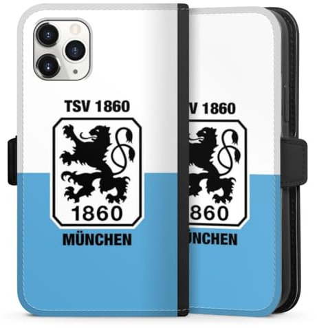 Klapphülle kompatibel mit Apple iPhone 11 Pro Handyhülle aus Kunst Leder schwarz Flip Case TSV 1860 München Offizielles Lizenzprodukt Wappen