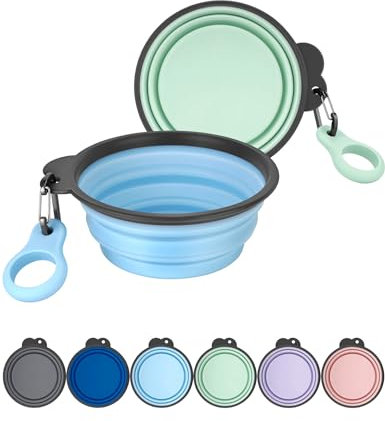 Heouvo Collapsible Dog Bowls with Bottle Carrier, 2 Pack Travel Dog Water Bowl with Upgraded Carabiner, One-piece Molded Rim No Fall Off or Crack (Sky Blue/Sprout Green, Large(Pack of 2))