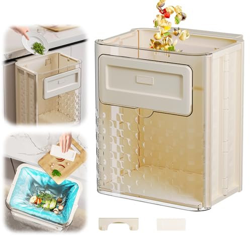 Nexoria Poubelle de cuisine suspendue - 10 l - Poubelle murale pliable avec couvercle - Poubelle encastrable - Poubelle de cuisine suspendue - Poubelle de cuisine - Poubelle de salle de bain (blanc)