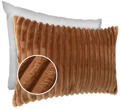 Dekokissen Kissenbezug Sofakissen Pillow Plüsch Kuschelkissen Zierkissen Cord Kissen Couchkissen Kord Kissenhülle ultraweich gestreift Lilli 30x50cm mit Füllung Fuchsrot