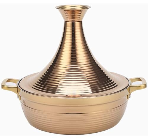 SHAIRMB TajíN Marroquí, Olla, Acero Inoxidable Antiadherente Cazuela Marroquí con 2 Asas, Gran Cocina Marroquí, Olla De Tagine Hecha A Mano con Tapa En Forma De Cono,Rose Gold,22cm