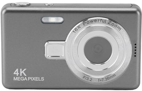 Digitalkamera, 50MP 1080P 16X Digital Zoom Autofokus Vedio-kamera med 2,4-tums Skärm, Kompakt Anti-shake-vloggningskamera för Studenter Barn (grå)