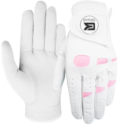 GKandi Women Golf Gloves Premium Leather with Magnetic Ball Marker Left Right Hand 1 Pack, Extra Grip for Ladies Comfortable Durable Size Small Medium Large (Pink, Small (Worn On Left Hand))