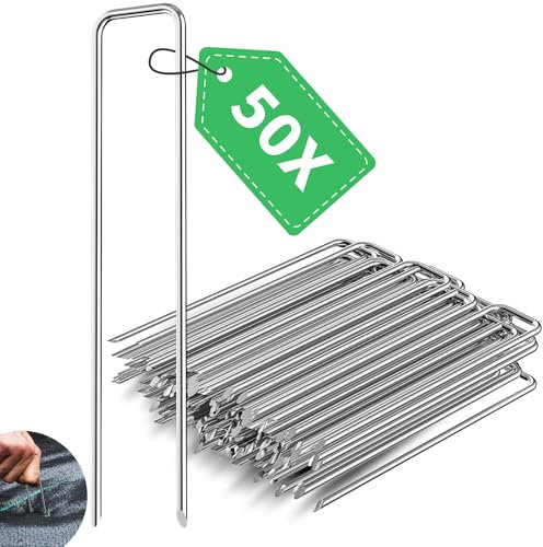 Forever Speed 50 Stück Erdanker Verzinkt Bodenanker aus Stahl, 150 mm Lang 30 mm Breit Ø 3 mm Anti-Rost Heringe Erdnägel Stabil für Unkrautvlies Gartenvlies, Zaun, Mulch, Kunstrasen