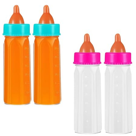 JRYGAC 4 Pièces Biberon Magique, Accessoire Poupon, Biberon Poupee avec Contenu Disparaître, Poupon Bebe, Jeu d'Imitation, pour Poupées Accessoires d'alimentation, À Partir de 2 Ans