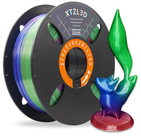 XTZL3D PLA+ 3D Printer Filament, Co-Extruded Tri-Color (Red Blue Green), 1.75 mm 3-Color Silk Filament for Fast Printing, Compatible with Most FDM Printers, 1000 g (2.2 lbs) Accuracy +/-0.02 mm