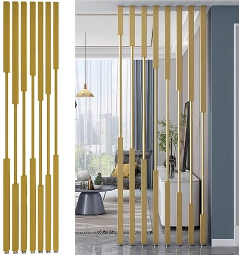 Raumteiler Paravent Trennwand Freistehend Stilvoll Raumtrenner, 28 39 73 85 94 Zoll Hoch 8Stück Raumtrenner Pfosten Hölzerne Latten, Eingang Restaurant Büro Raumtrennung Deviders Post Säule(Gold,235CM