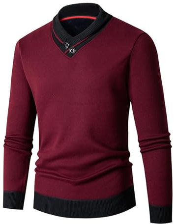 2024 Pullover Herren Warm Bequem, Sale Strickpullover Modische, Winterpullover Langarm Mit V-Ausschnitt Im Colour Block Design Pullunder, Hochwertiger Langarmshirt Oberteile Slim Fit
