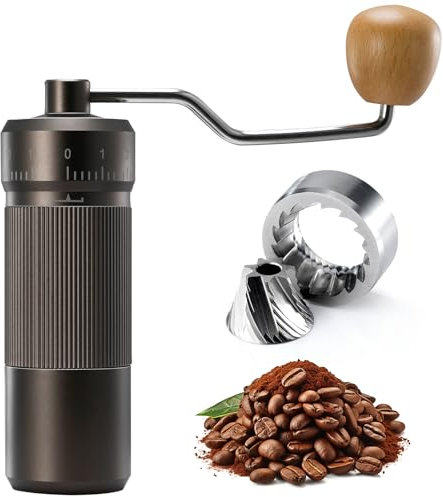 Manual Coffee Grinder by Suvykep — 7 Star Coffee Grinder Manual with 25g Capacity, CNC Stainless Steel Espresso Grinder with 55 Grind Settings — For Espresso, French Press, Pour Over (Grey)