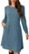 Ritiriko Langarmpullover Kleid Crew Nacken Damen Herbstkleider mit Taschen A-Line-Kleider für Damen Blau M