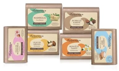 L'Erboristica Athena's - Saponi Vegetali Assortiti 6 x 100 gr | Olio di Mandorle, Olio di Argan Bio, Amido di Riso, Burro di Karitè, Marsiglia e Olio di Monoi. Made in Italy