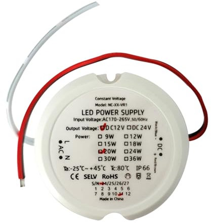 ASOFTY LED Trafo 12 V, 1.6A 20W Wasserdichtes IP66 LED Transformator, Transformator Driver Power, Runder Netzteil Treiber für Lampen