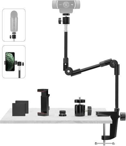 INMOZATA Projector Stand Webcam Stand Camera Mount with Phone Holder & 5/8 Screw, 25in Flexible Projector Stand Gooseneck Desk Mic Stand