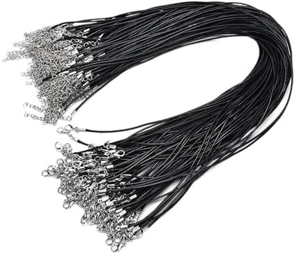 YTAFONPO Cordón de Collar Encerado 100 Piezas de cordón de Cera Negra for Colgante de Collar, cordón de Cuentas, Cierre de Langosta, Correa de Cuerda de 1,5 mm, 18 Pulgadas