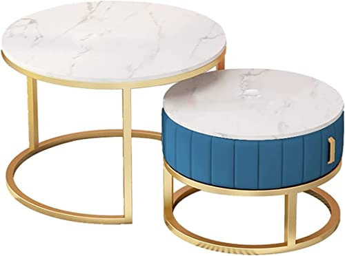 Moderne Couchtische aus Marmor und Edelstahl, 2er-Set, stilvolle Wohnzimmer-Tische mit 150 kg maximaler Tragkraft, ideal für Küche und Wohnzimmerdekoration