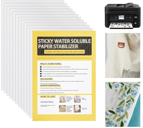 12 A4 Stick and Stitch Embroidery Paper Water Soluble Embroidery Paper | Printable Dissolvable Sticky Patterns For Hand Embroidery Machine, Easy Stick And Stitch
