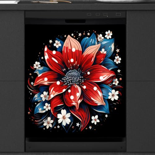 Mexpekil American Sunflower - Cubierta magnética para lavavajillas del 4 de julio, 23 x 26 pulgadas, decorativa, impermeable, para lavavajillas