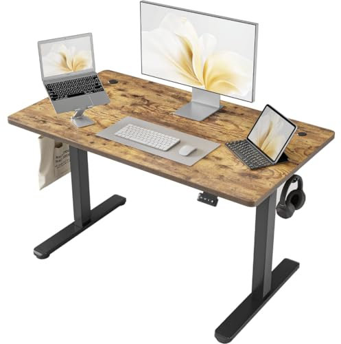 Cubiker 100 x 60cm Electric Height Adjustable Standing Desk, Home Office Desk with 2 Memory Smart Pannel with Splice Board, Rustic Brown