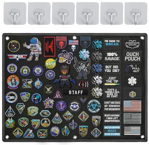 Vyanveo 60x45cm Tableau Tableau Scratch pour Ecusson, Noir Panneau Patches avec Crochet et Boucle pour Moral Panel Display