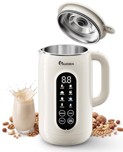 IAGREEA Máquina 8 en 1 para hacer leche de almendras/soja/avena de construcción rápida con libro de recetas, 35 onzas (1 L) Máquina para hacer leche de almendras con 8 minutos de autolimpieza, reserva