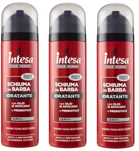 Intesa Pour Homme Rasierschaum für Herren, 300 ml, ohne Alkohol, geschmeidig und schützend, für empfindliche Haut, sanfte und komfortable Rasur (feuchtigkeitsspendend, 3 Einheiten)