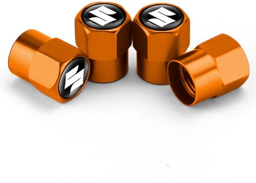 Fmesoo 4 Stück Ventilkappen,für Suzuki Ventilabdeckungen Aluminium Robuste stabilen Reifendruck Kappe Staubkappen Reifen Zubehör,D/Orange