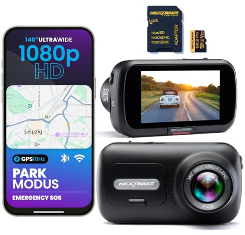 Nextbase 322GW Dashcam Auto + scheda SD da 64 GB | 1080p Full HD con Wi-Fi e GPS | touchscreen da 2,5 | Emergency SOS | modalità parcheggio | supporto magnetico