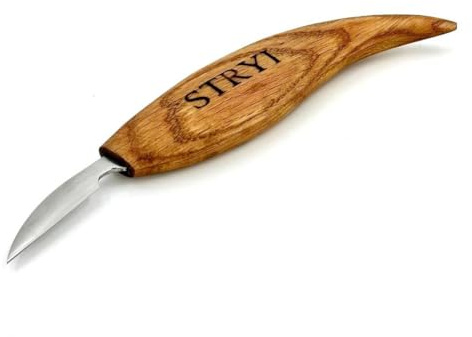 STRYI Cuchillo profesional para tallar partículas y detalles de 38 mm, cuchillo de madera hecho a mano para detalles finos y tallado en muescas, hoja de acero al carbono, mango de madera de roble