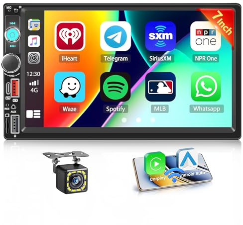 Hikity Radio Coche 2 DIN 7 IPS CarPlay Android Auto BT FM | Android Auto Inalámbrico. Reproducción de Video. Salida de Video. SWC. Cámara+MIC+Marco. Pantalla IPS