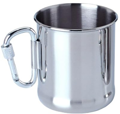 500 ml Edelstahl-Campingbecher mit Karabiner-Griff für Rucksackreisen, Wandern, Reisen