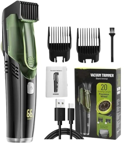 Built-in Vacuum Trimmer for Men,Vakuum Bartschneider Herren,USB Wiederaufladbar Kabello Rasierer mit 2 Kamm,20 Längeneinstellungen,IPX7 Wasserdicht Wet & Dry Elektrischer Bartschneider für Männer