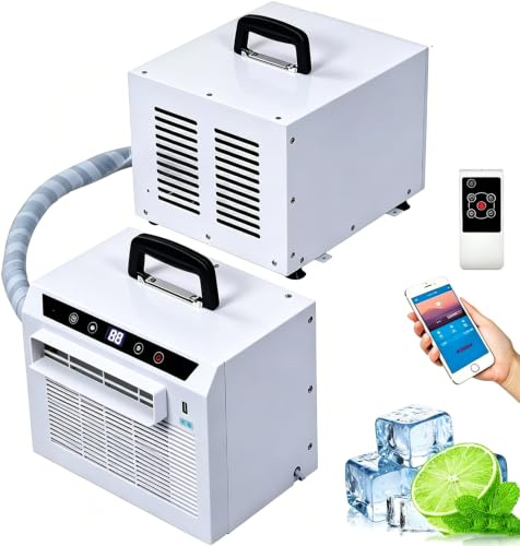 Condizionatore D'aria Split Portatile Con Wi-Fi E Telecomando, Raffrescatore D'ambiente Da 3000BTU Con Timer Da 24 Ore E Maniglia Superiore per Tenda, Camper, Casa, Ufficio, Campeggio