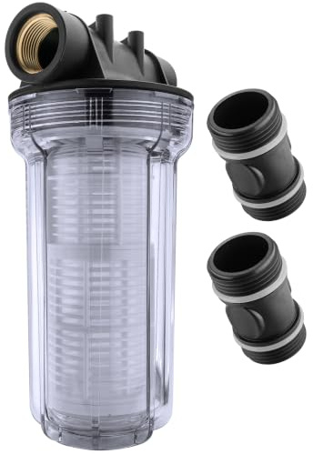 POPPSTAR Prefiltro per Pompa da Giardino (Filtro per Acqua da Giardino 1 Pollice, BSP G1 Filettatura Interna/Esterna, 2 L, 10 pollici/25 cm, Maglia 80, Fino a 6 Bar)