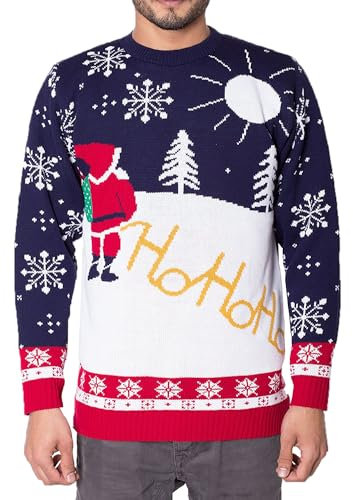 NOROZE Christmas Men's Jumpers | Novelty Knitted Lightweight Santa Printed Jumper Sweater | Slim Fit Long Sleeve Crew Neck Pullover Christmas Top | Christmas Jumper Xmas Jumper Sweaters for Men