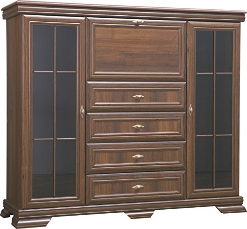Kommode Kora KK7 highboard Anrichte Barschrank Barkommode mit 1 Klapptür, 2 Drehtüren und 4 Schubkasten (Samoa King)