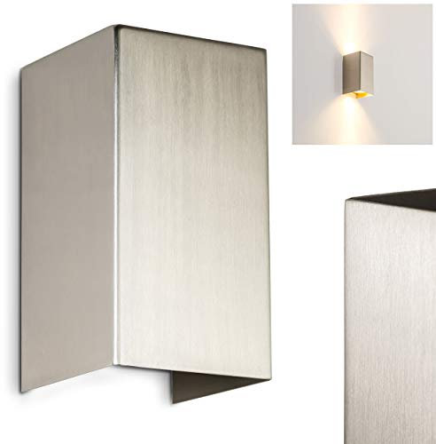 Wandlampe Matera aus Metall in Nickel-matt, rechteckige Wandleuchte mit Lichtspiel an der Wand, 2 x G10, Innenwandleuchte mit Up & Down-Effekt, ohne Leuchtmittel