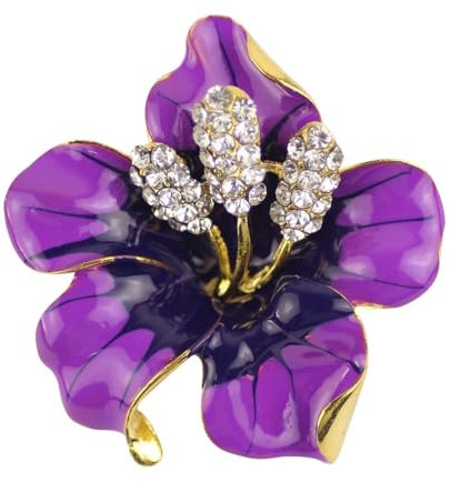 Merdia Broche Élégante en Forme de Fleurs et Cristal - Violet - 29,8 g