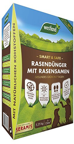 Westland Smart & Safe Rasendünger mit Rasensamen, Gesundes Grün in 7 Tagen, Granulat, Dunkelbraun, 5,25 kg, 150 m²