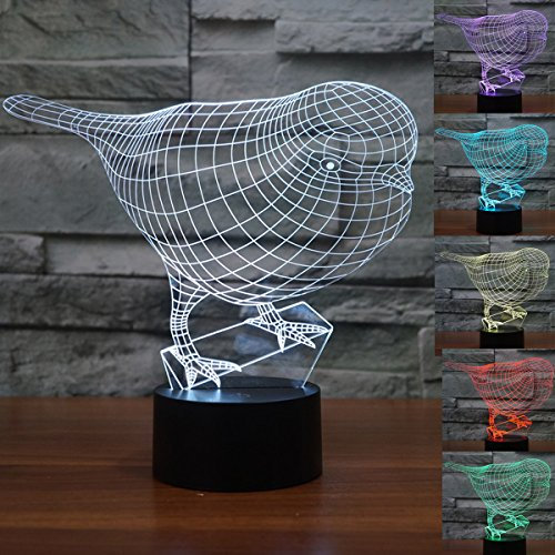 KINGCOO 3D Optical Illusion Lampe LED Nachtlichter, 7 Farben ändern Touch LED Lampe Romantische Atmosphäre für Haus Dekoration Hochzeit Geburtstag Weihnachten Valentine Geschenk (Robin Vogel)